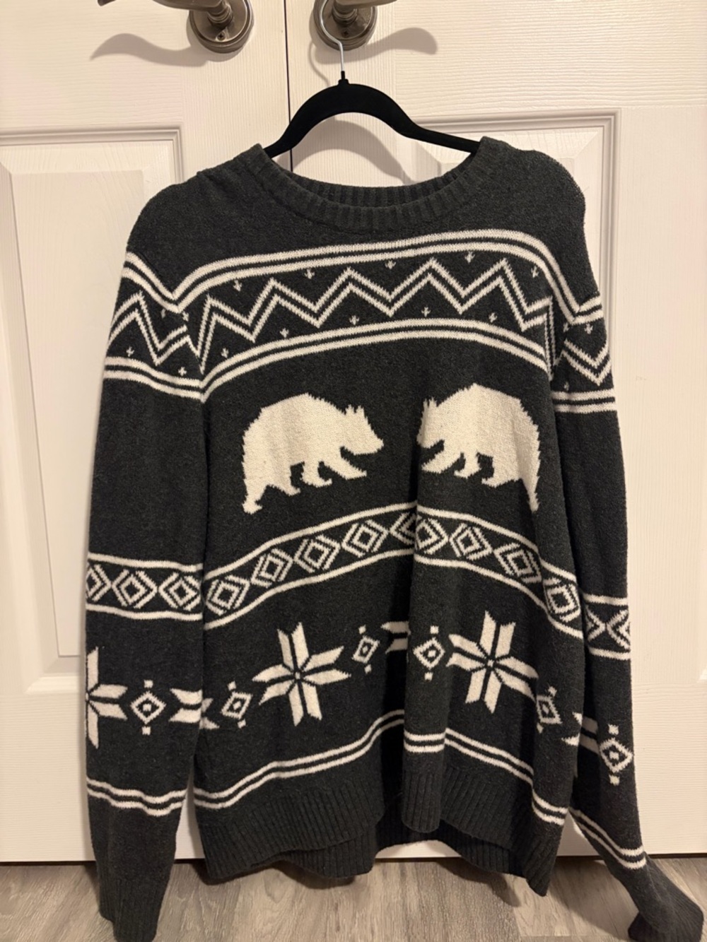 Old Navy Charcoal and White Bear Crewneck Sweater